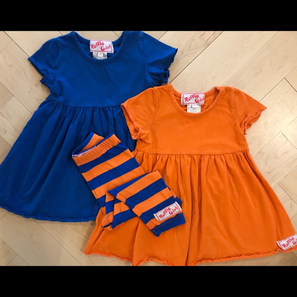 Ruffle Girls shirts blue orange stripe leggings